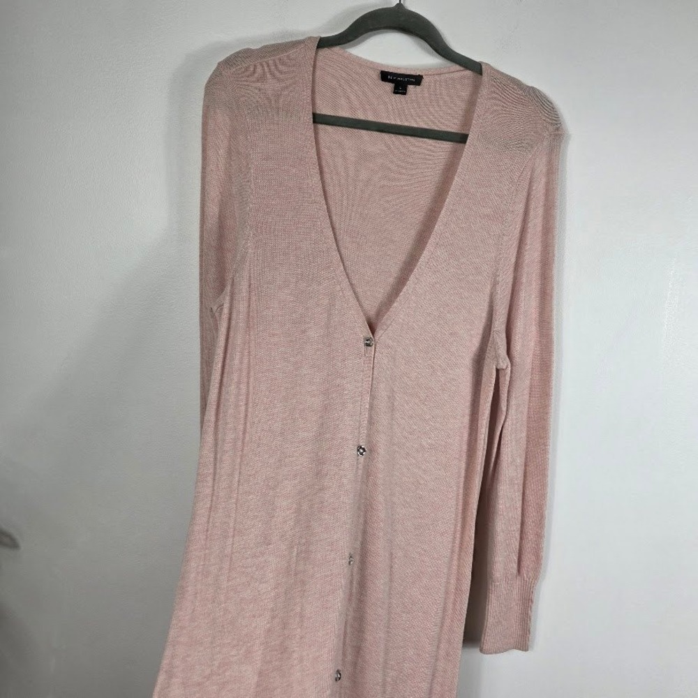 H by‎ Halston Womens Cardigan/Duster Sweater Sz L Pink V Neck Button Front